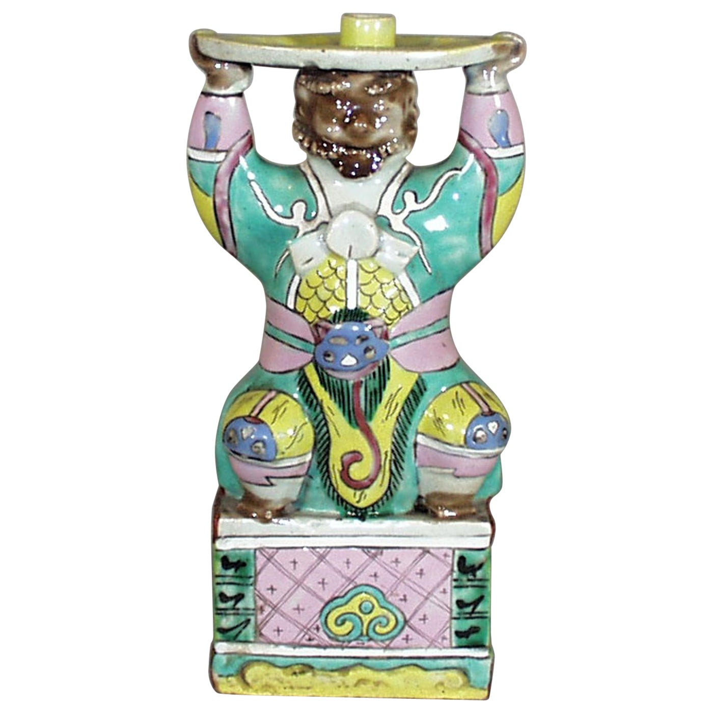 Antique Chinese Export Incense Holder in Form of a Mythical Male Figure