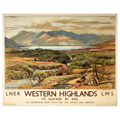 Original Vintage LNER LMS Railway Poster By Ben & Glen To The Western Highlands