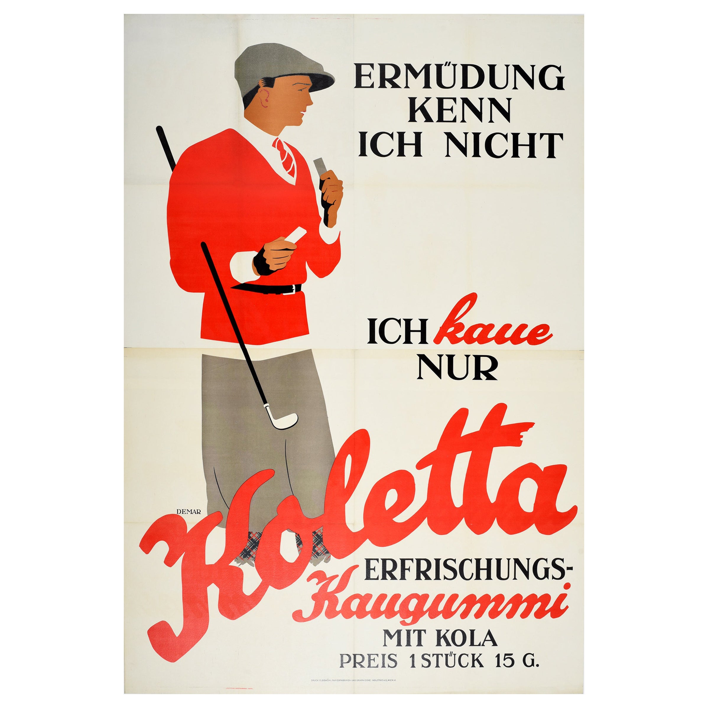 Original Vintage Poster For Koletta Chewing Gum With Cola Golfer Advertising Art For Sale