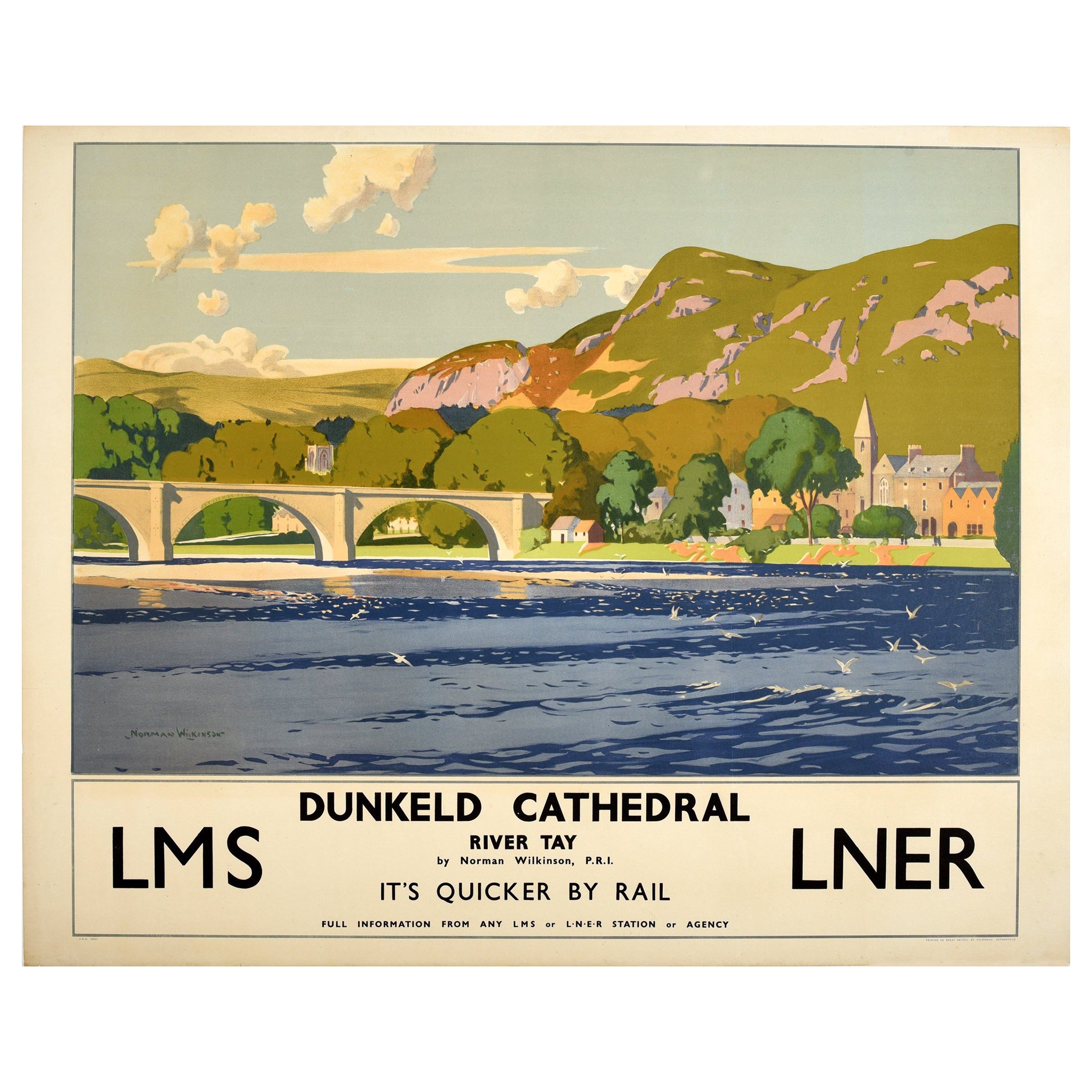 Original Vintage Poster Dunkeld Cathedral River Tay LMS LNER Railway Travel Art