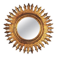 Miroir en bois doré Sunburst, Espagne, années 1960