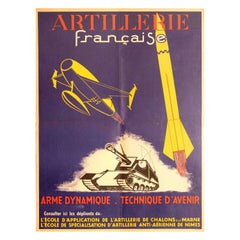 Affiche vintage d'origine, Artillerie française, école d'artillerie, futur de l'armée