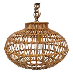 Rattan Globe Pendant Ceiling Lamp, Italy, 1960s