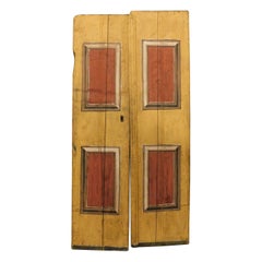 Double Wing Vintage Door, Yellow and Red Lacquered, Early 1900s, Italy