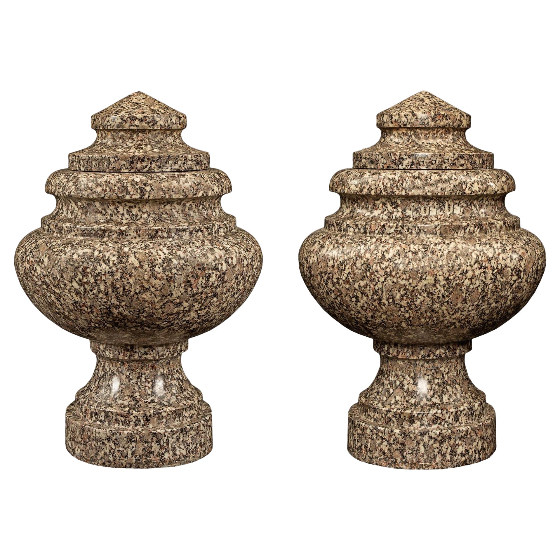 Pair of Italian 19th Century Neo-Classical St. Granite Lidded Urns For Sale