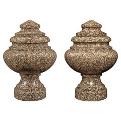 Antique Pair of Italian 19th Century Neo-Classical St. Granite Lidded Urns