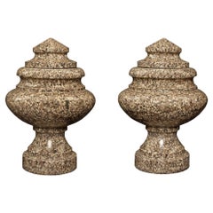 Pair of Italian 19th Century Neoclassical Style Granite Lidded Urns