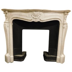 Antique Fireplace Mantle Handcarved in White Carrara Marble, 18th Century France