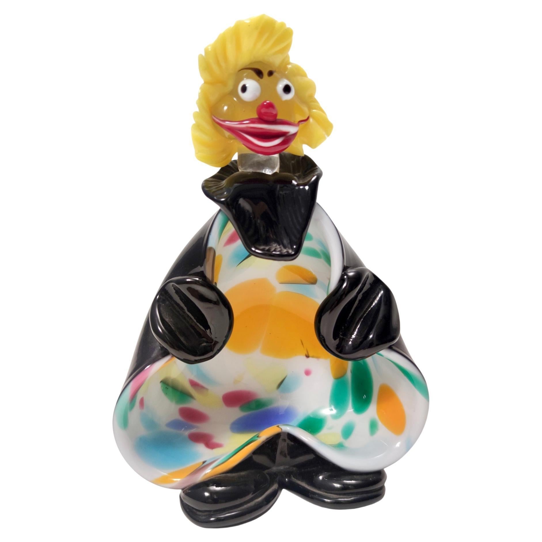 Vintage Black and Multicolored Murano Glass Clown Trinket Bowl / Ashtray, Italy For Sale