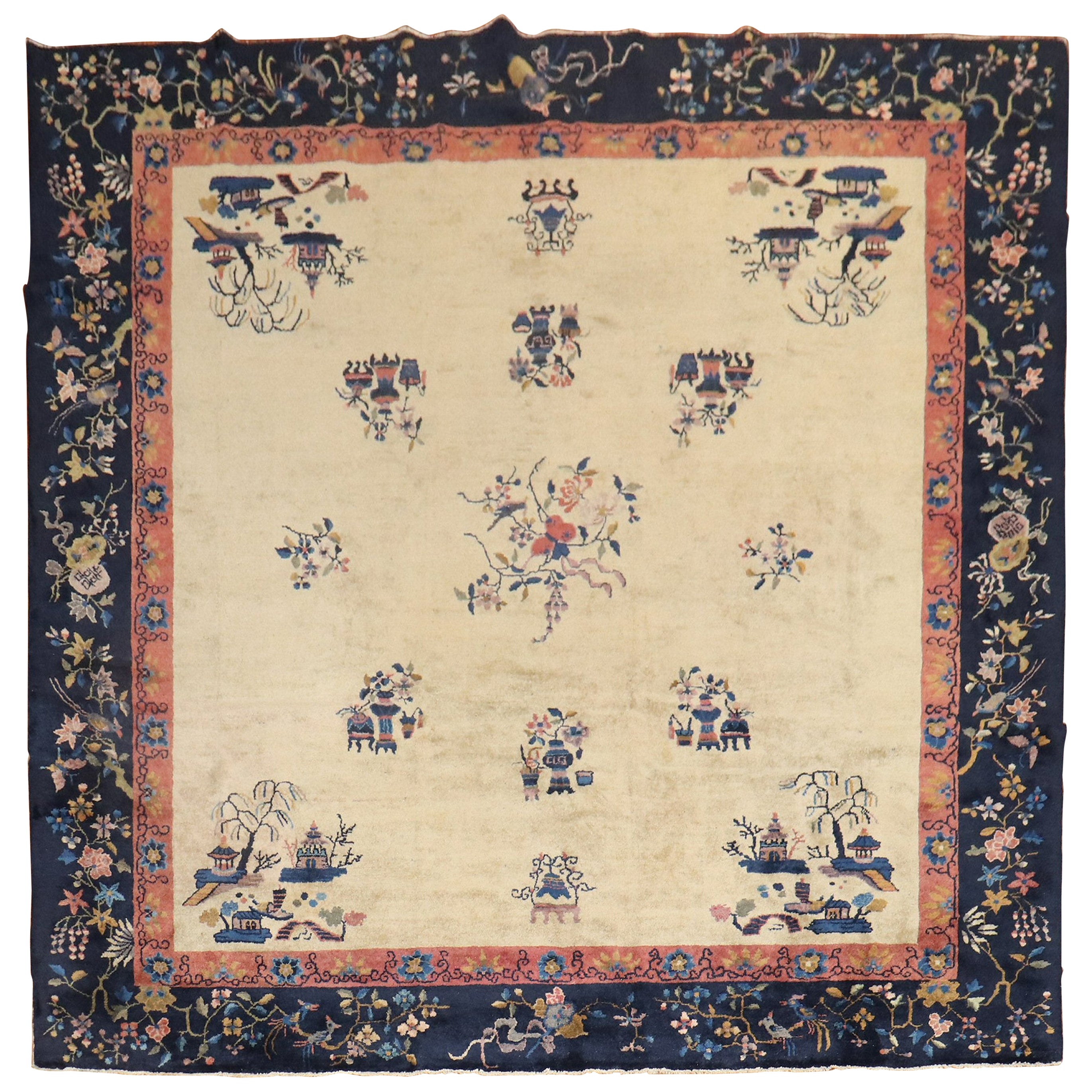 Antique Chinese Square Rug For Sale