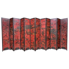 Large 19th Century Chinese Red Coromandal Twelve Panel Screen