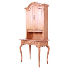 Thomasville French Provincial Louis XV Oak Writing Desk with Bookcase Hutch Top