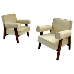 Used Pair of Pierre Jeanneret Upholstered Bridge Chairs, Mid-Century Modern