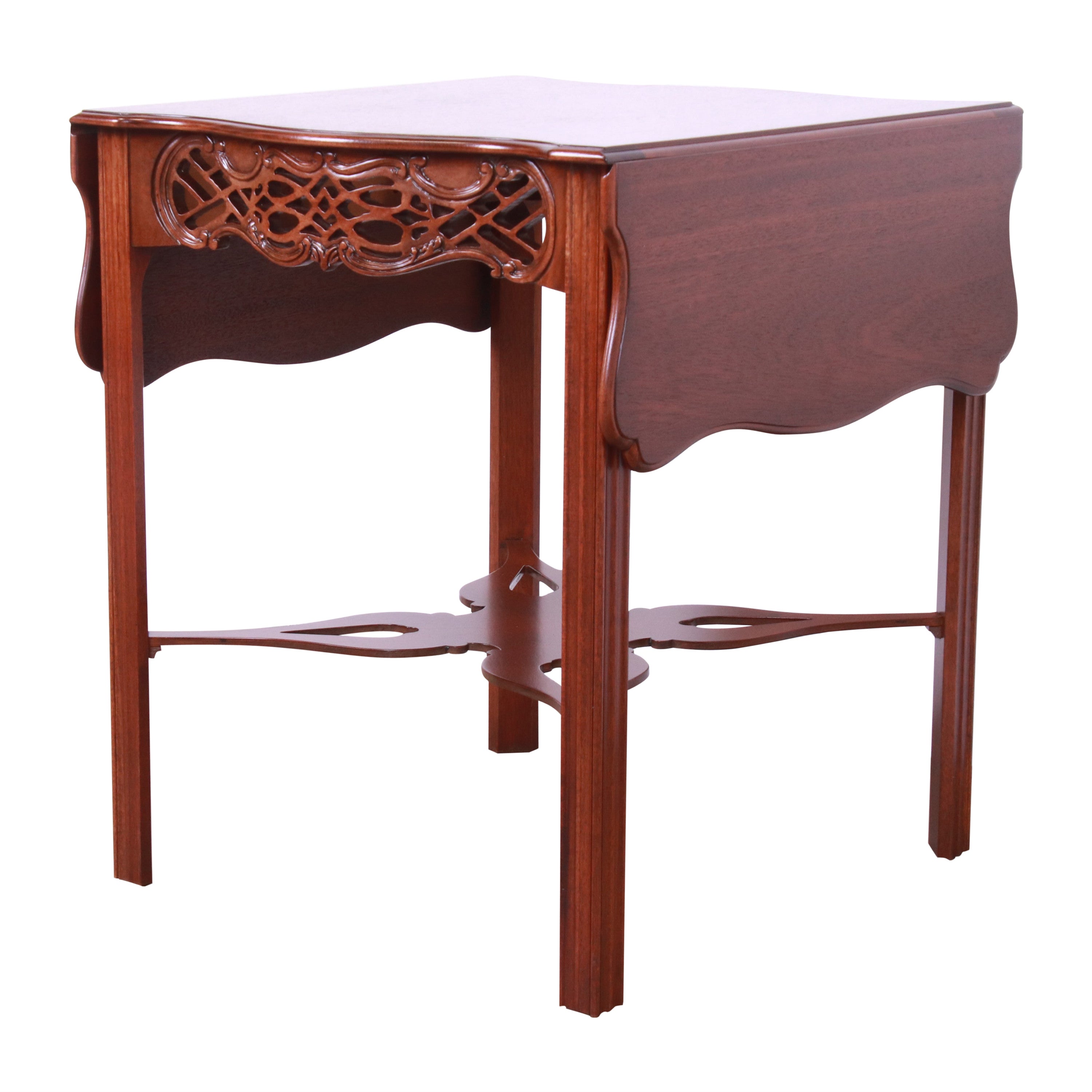 Baker Furniture Chippendale Carved Mahogany Pembroke Tea Table, Newly Refinished