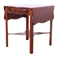 Used Baker Furniture Chippendale Carved Mahogany Pembroke Tea Table, Newly Refinished