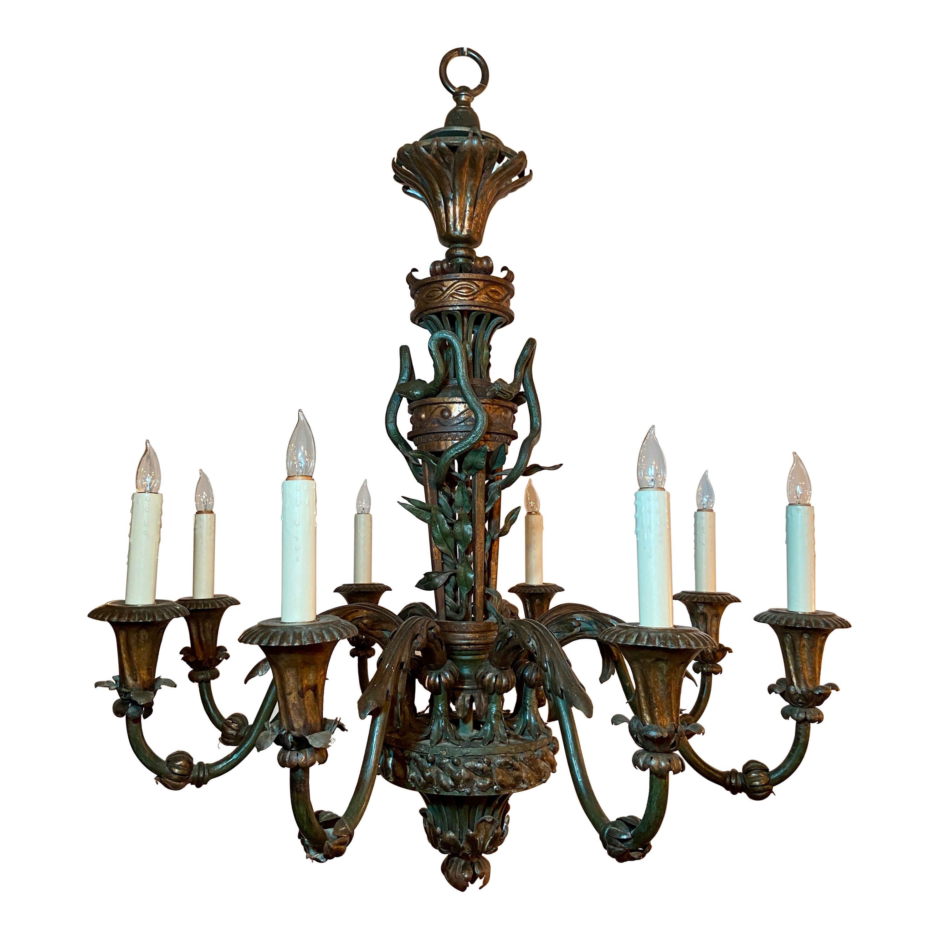 Antique 19th Century French Wrought Iron Chandelier, Circa 1840