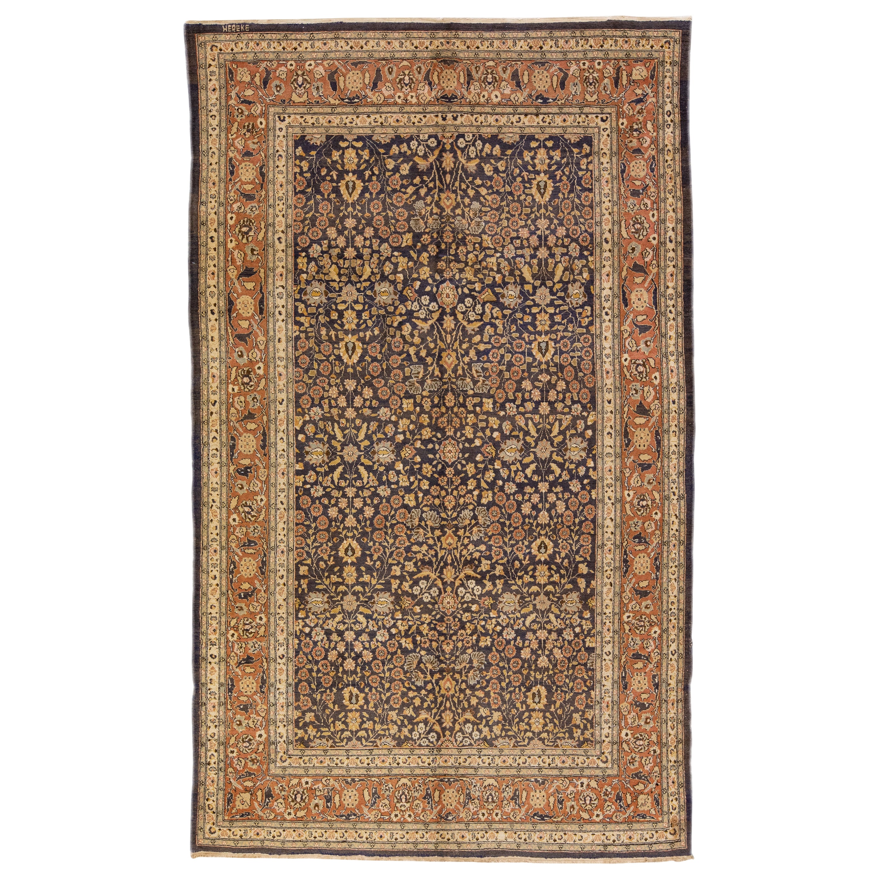 Brown Vintage Persian Tabriz Handmade Allover Designed Wool Rug For Sale