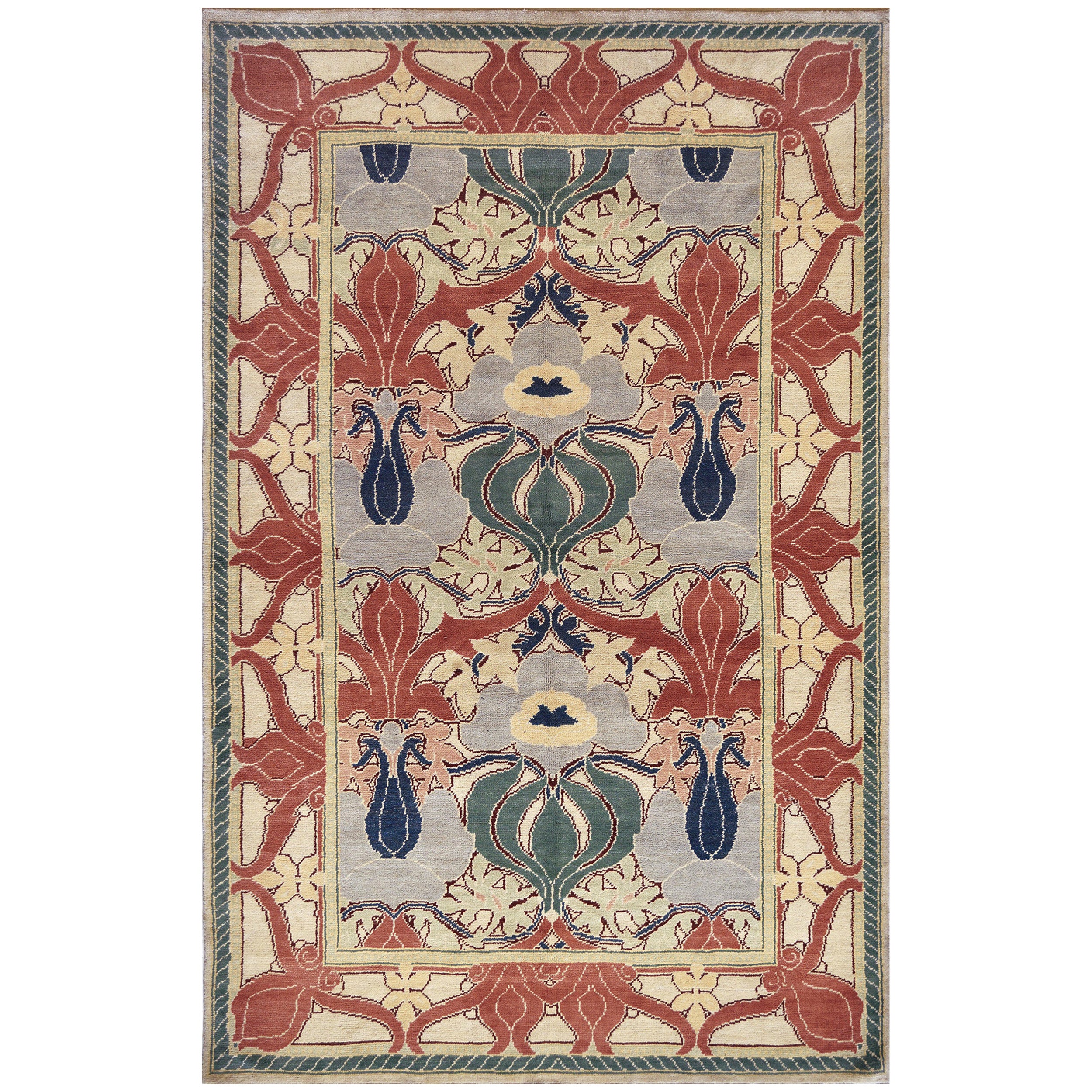 Handwoven Revival Voysey Style Rug For Sale