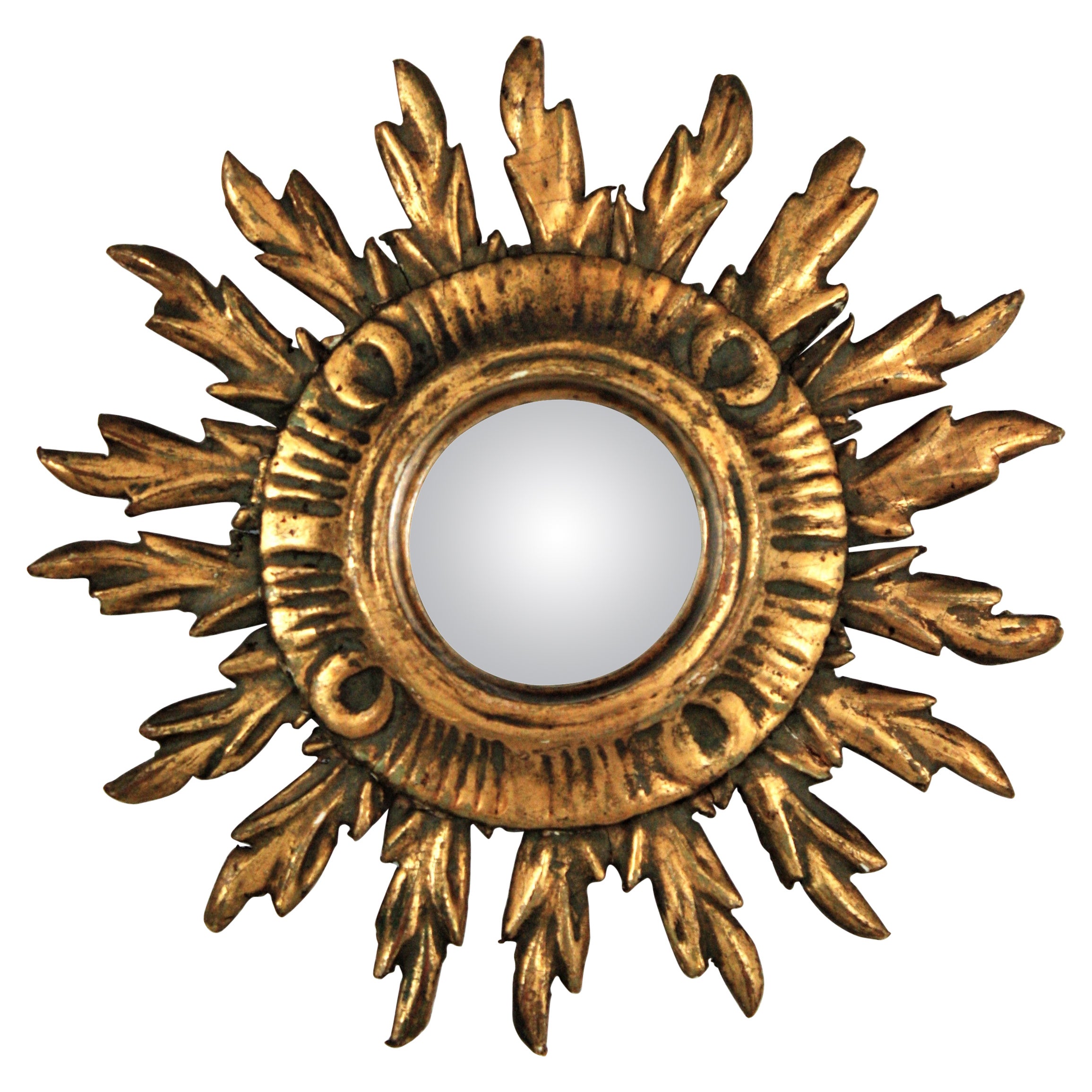 Sunburst Mini Size Convex Mirror in Baroque Style
