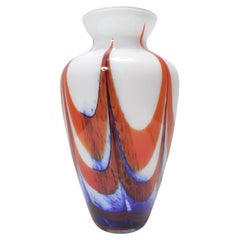 Vintage Orange, White and Blue Murano Glass Vase Ascribable to Carlo Moretti