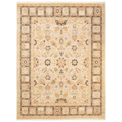 Tapis traditionnel ivoire Mogul unique en son genre fabriqué à la main