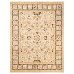 One-of-a-Kind Hand Made Traditional Mogul Ivory Area Rug