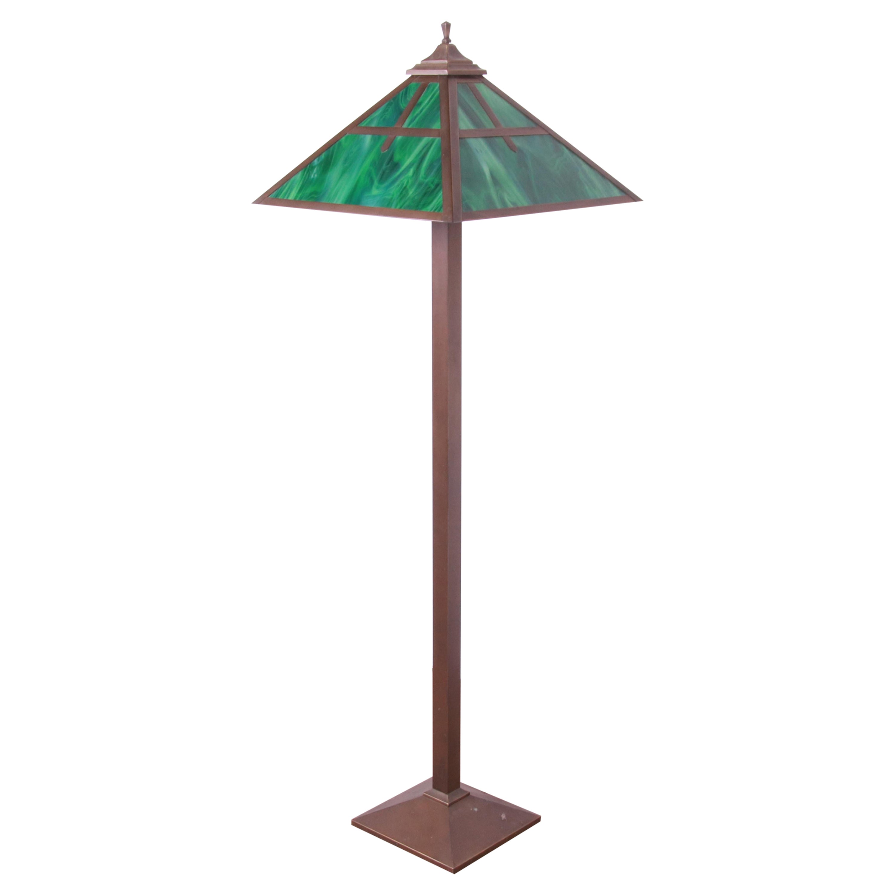 Arts & Crafts Copper and Slag Glass Floor Lamp
