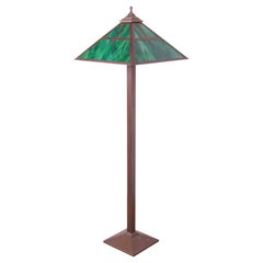 Vintage Arts & Crafts Copper and Slag Glass Floor Lamp