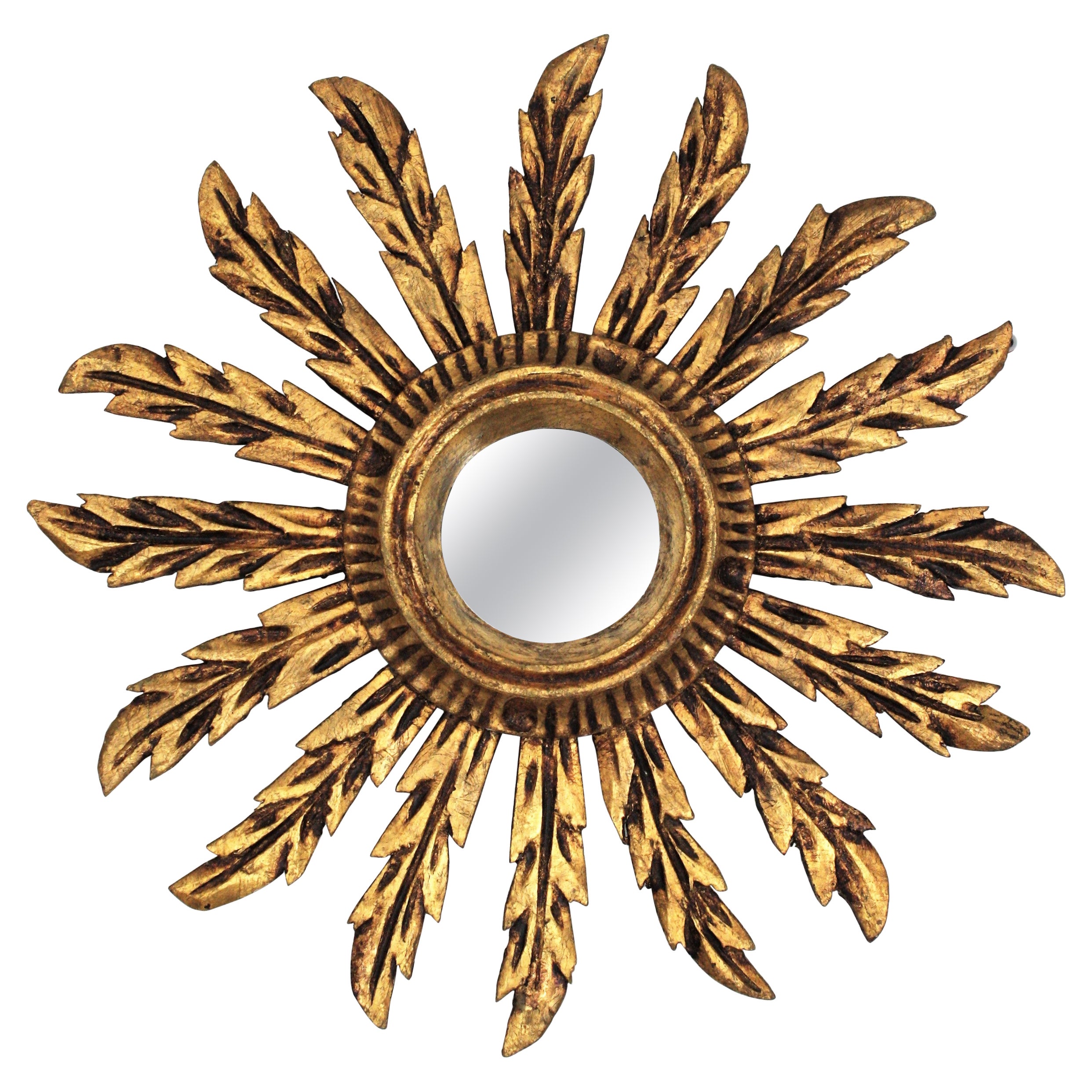 Spanish Baroque Giltwood Sunburst Mirror For Sale