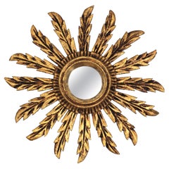 Spanish Baroque Giltwood Sunburst Mirror