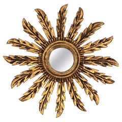 Vintage Spanish Baroque Giltwood Sunburst Mirror