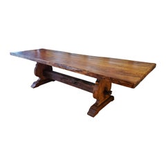Early 19th Century French Provincial Rustic Richly Patinated Elm Trestle Table
