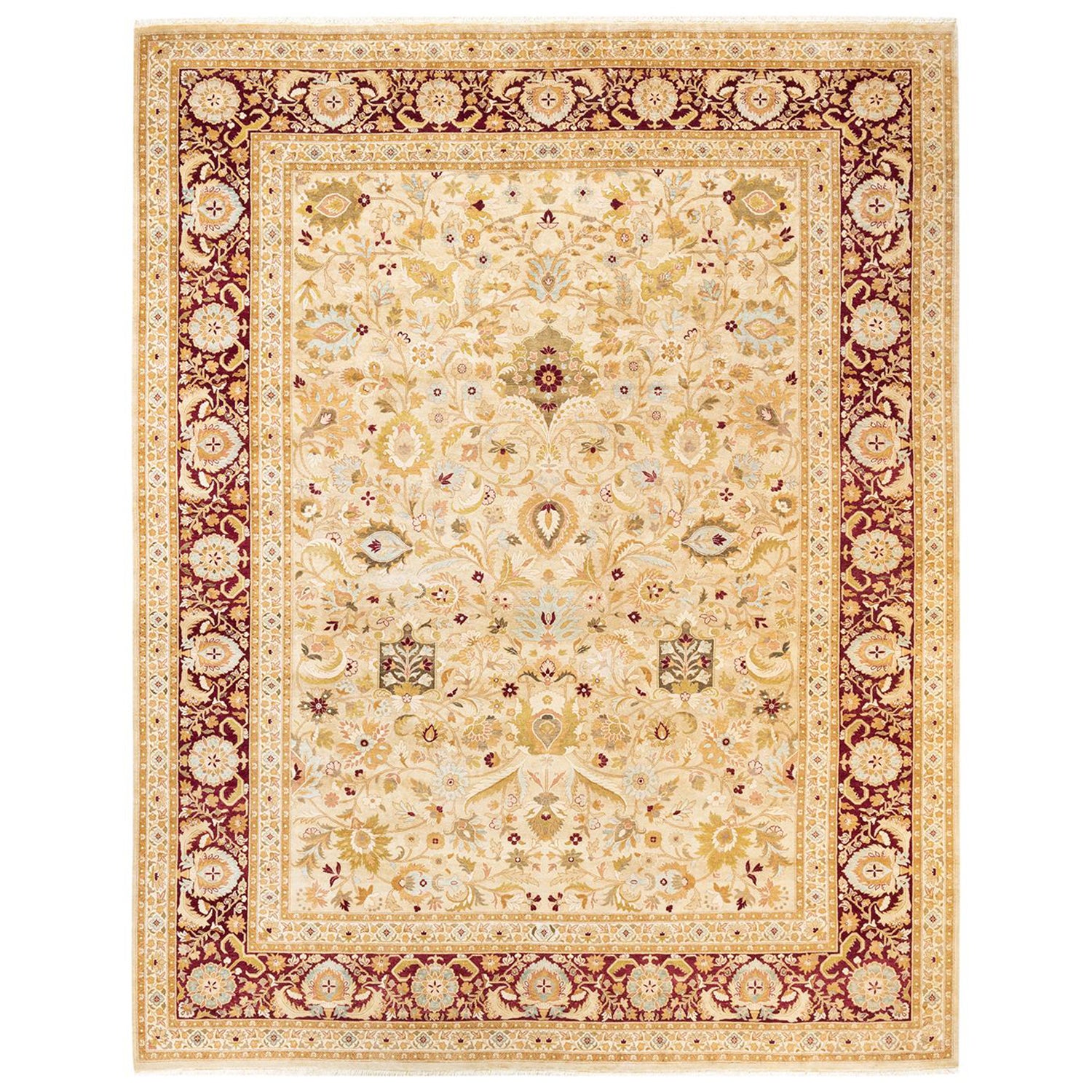 One-of-a-kind Hand Made Traditional Mogul Ivory Area Rug For Sale