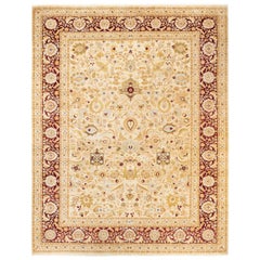 Tapis traditionnel Mogul ivoire unique en son genre fabriqué à la main