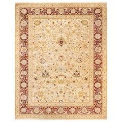 One-of-a-kind Hand Made Traditional Mogul Ivory Area Rug