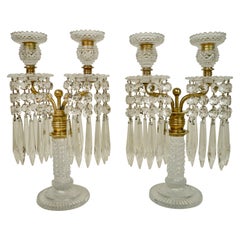 Pair English Regency Cut Glass Candelabra or Lustres Attributed to John Blades