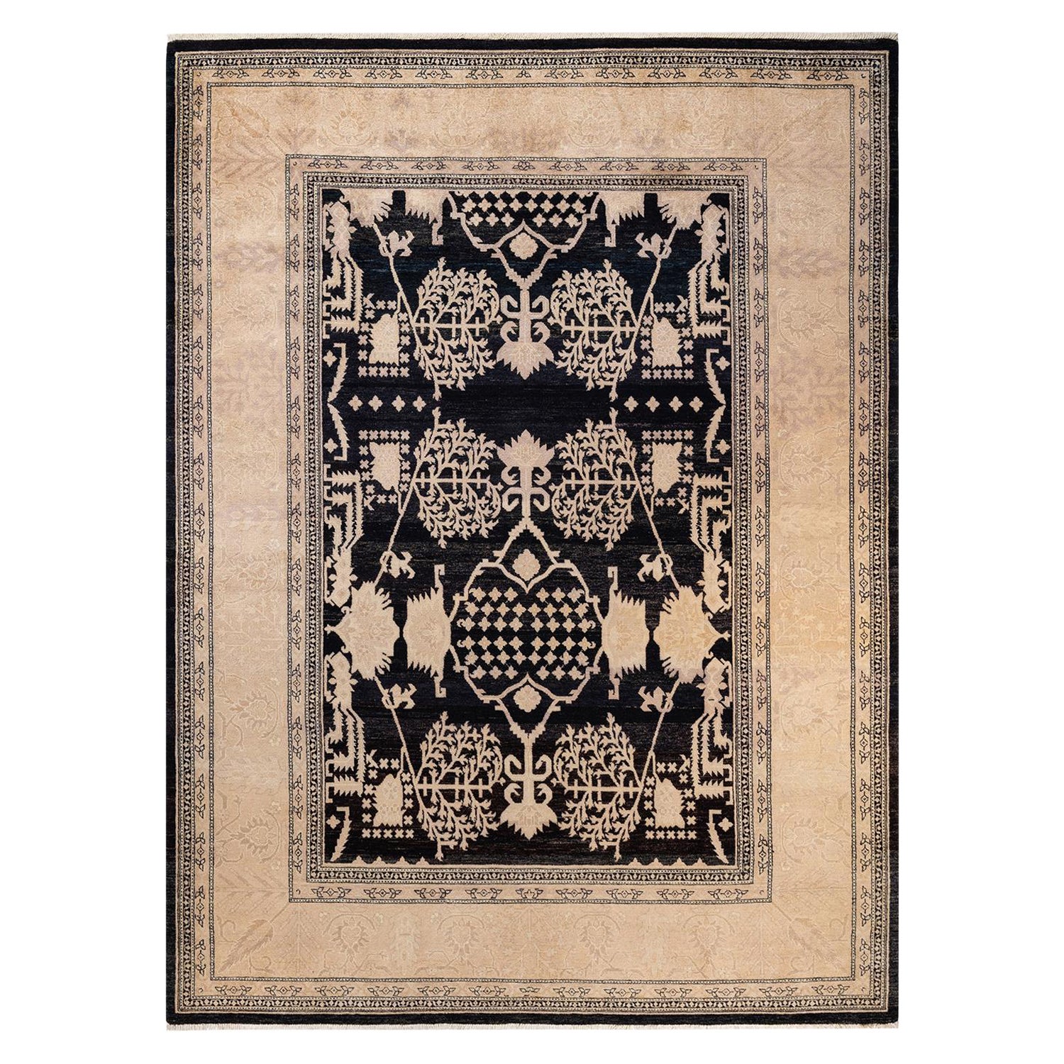 One-of-a-Kind Hand Made Contemporary Eclectic Black Area Rug For Sale ...