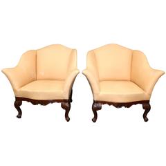 Pair of Carved Walnut Italian Armchairs