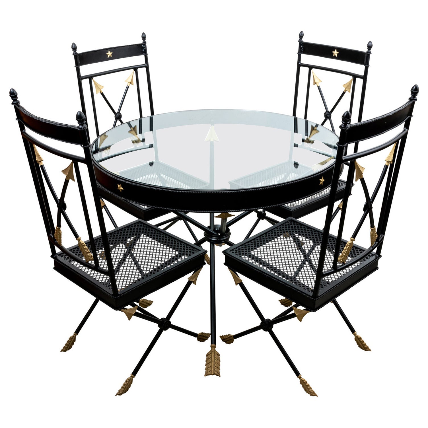 French Deco Iron Table and Four Chairs