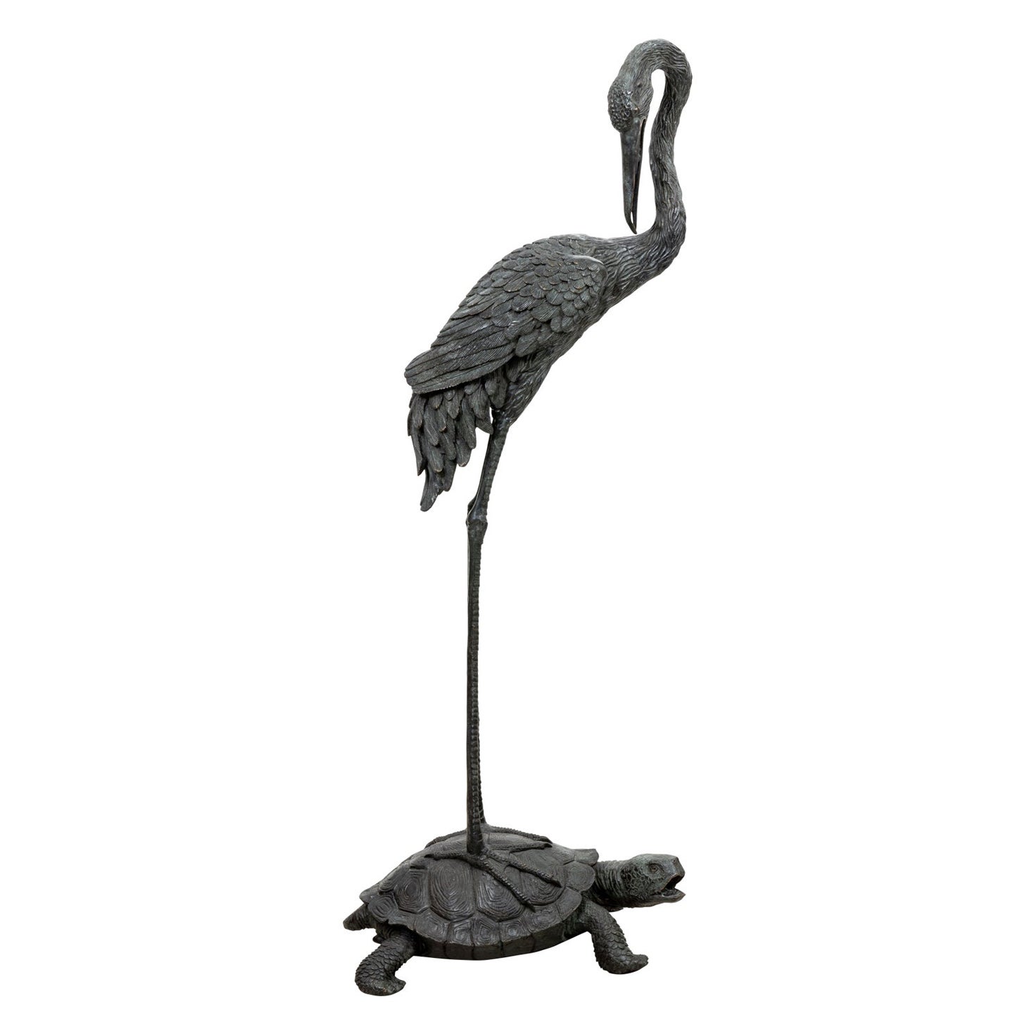 Bronze Japanese Crane on Turtle