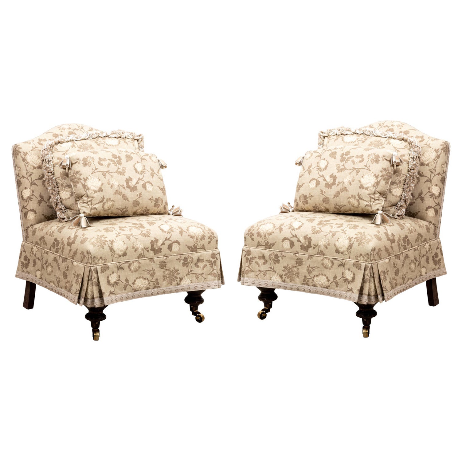 Pair of Custom Slipper Chairs with Custom Linen Slipcovers For Sale at