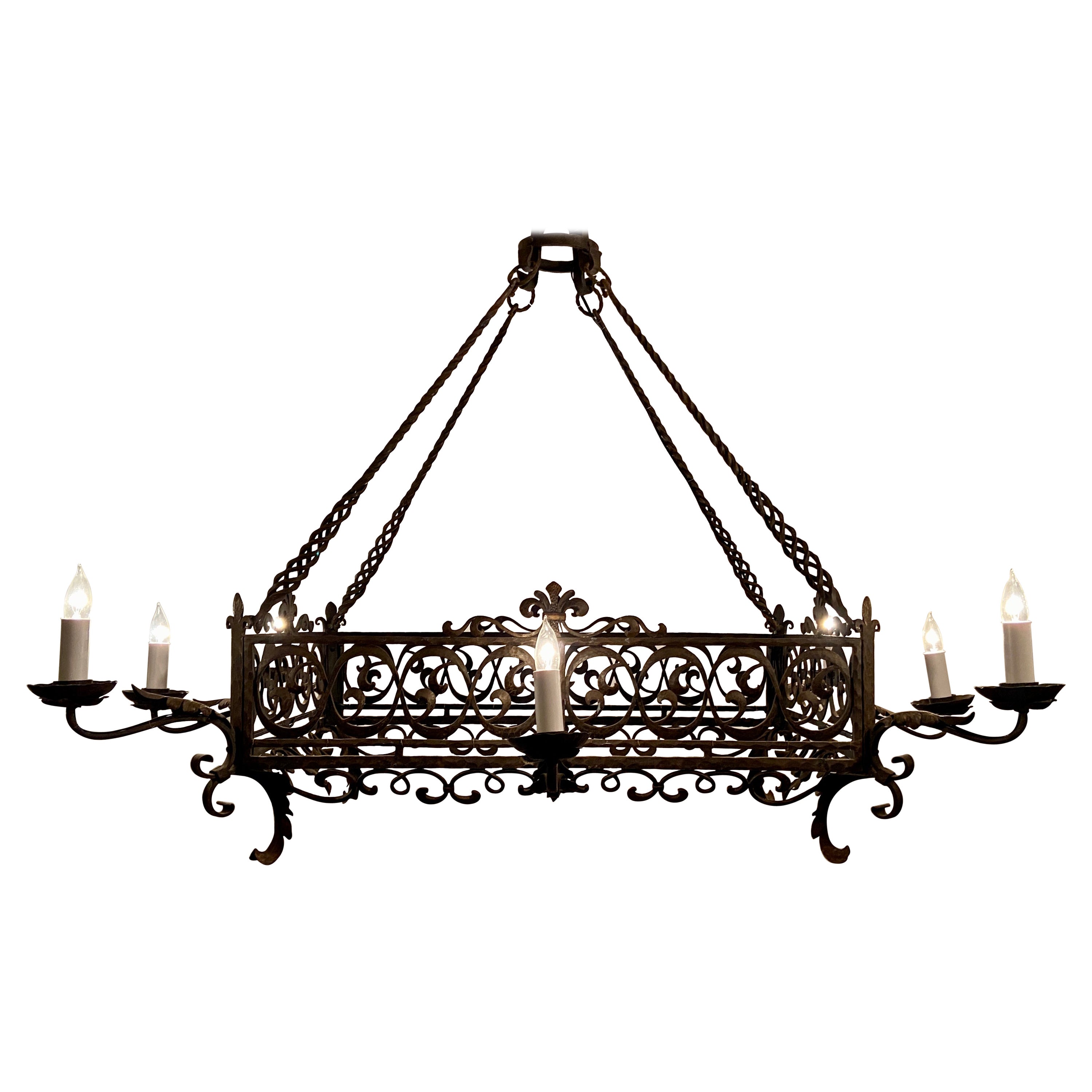 Antique 19th Century French Wrought Iron Chandelier, Circa 1890 For Sale