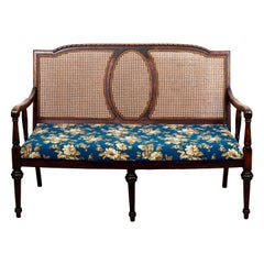 Caned Back Upholstered Bench