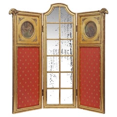 French Louis XVI St. Mid 19th Century Three Paneled Gilt Wood Parisian Screen
