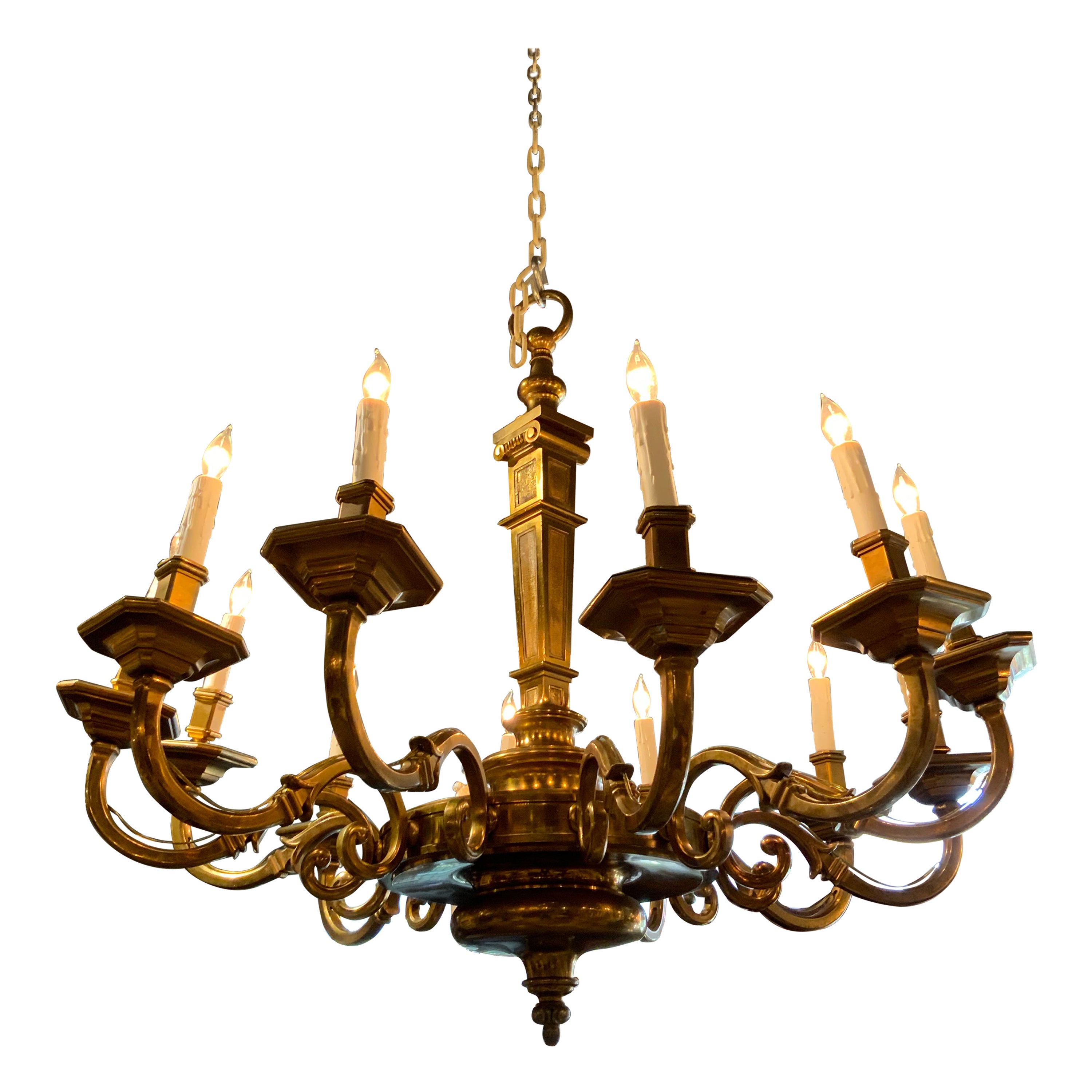 French TwelveArmed Bronze Chandelier For Sale at 1stDibs