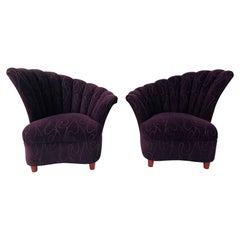 Mid-Century Modern Purple Fan Back Lounge Chair, a Pair