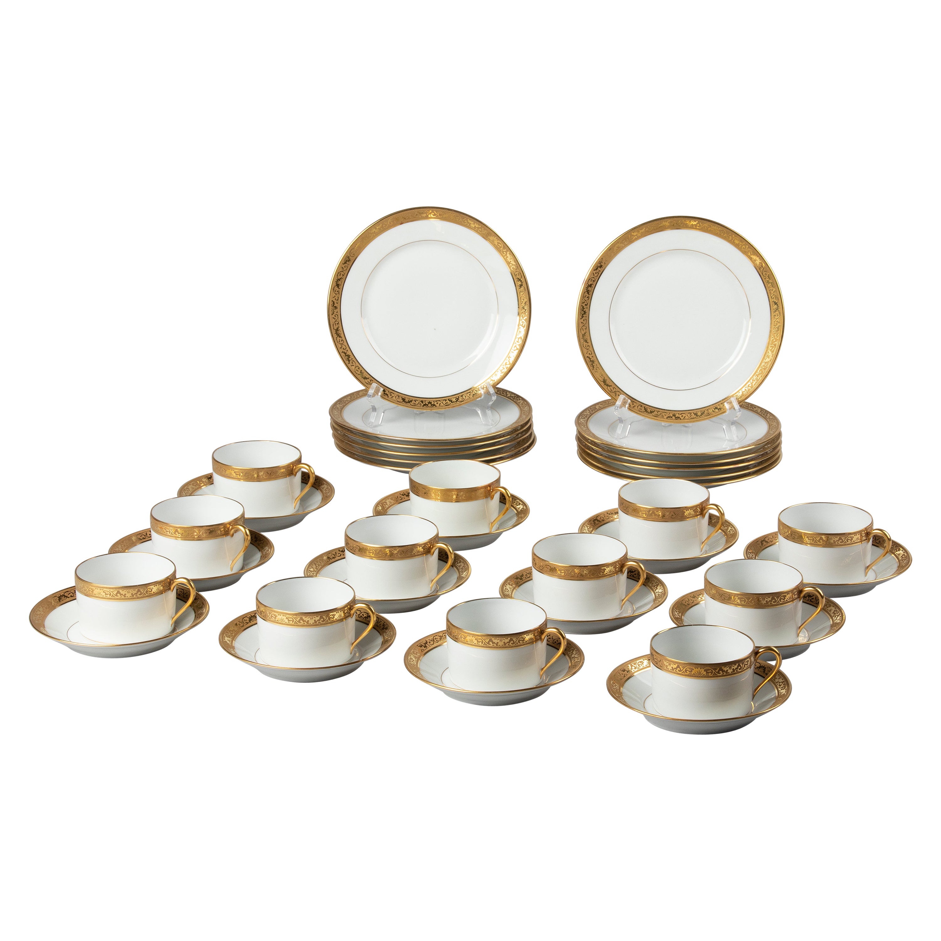 Set of 12 Porcelain Tea Trios by Raynaud Limoges