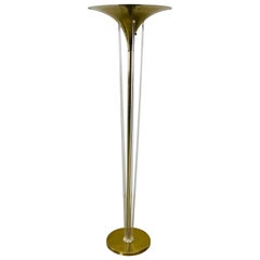 Brass & Lucite Torchiere Floor Lamp