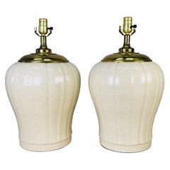White Ceramic Crackle Table Lamps, Pair