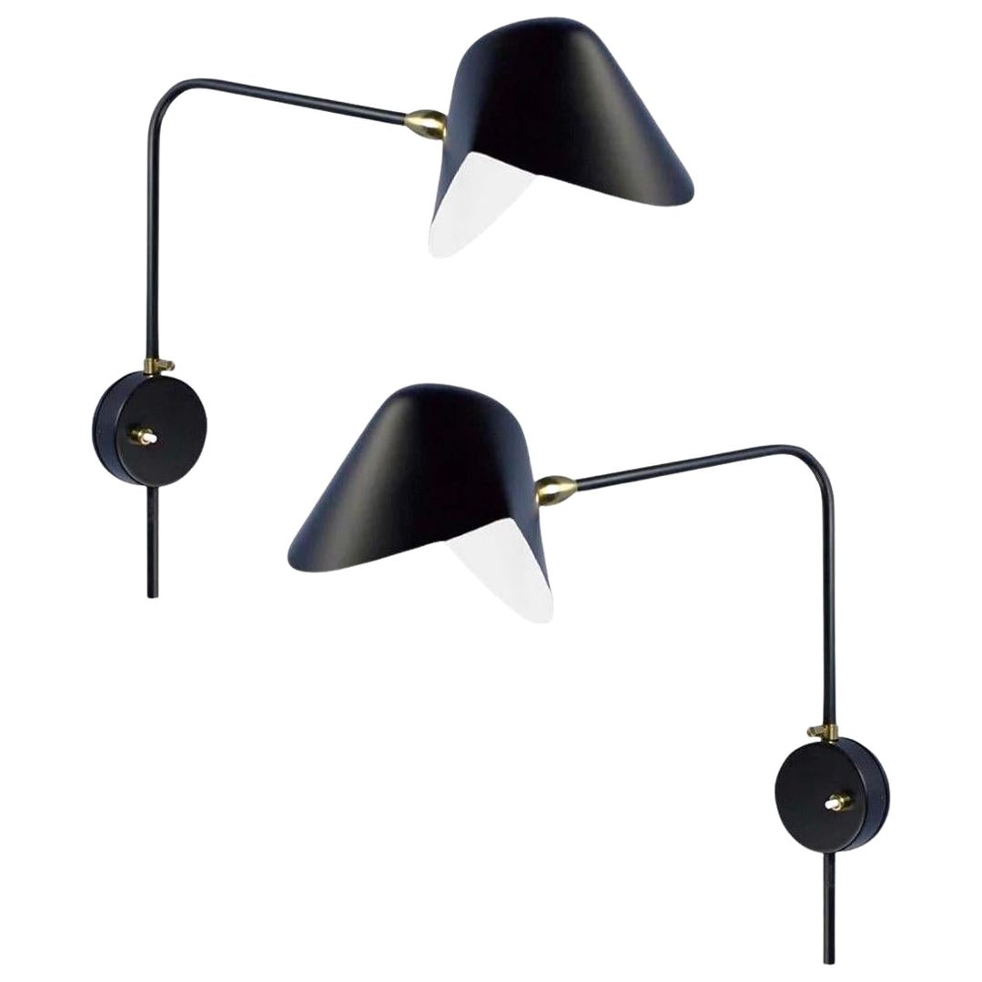 Pair of Serge Mouille 'Antony' Wall Lamps in Black For Sale